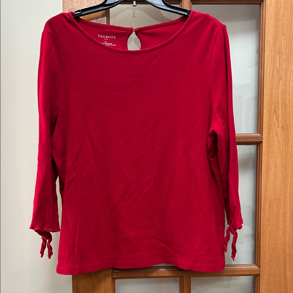 Talbots Vibrant Red Blouse with Tie Sleeves